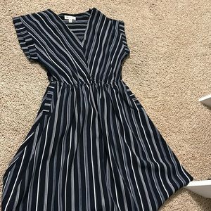 Blue and white striped spring dress